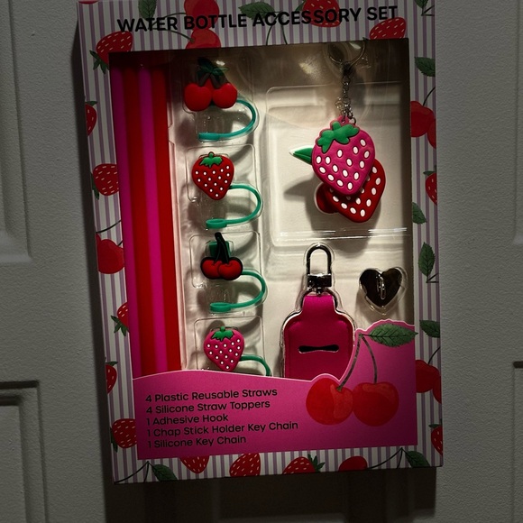 Strawberry and Cherry Water Bottle Accessory Set - Picture 6 of 8